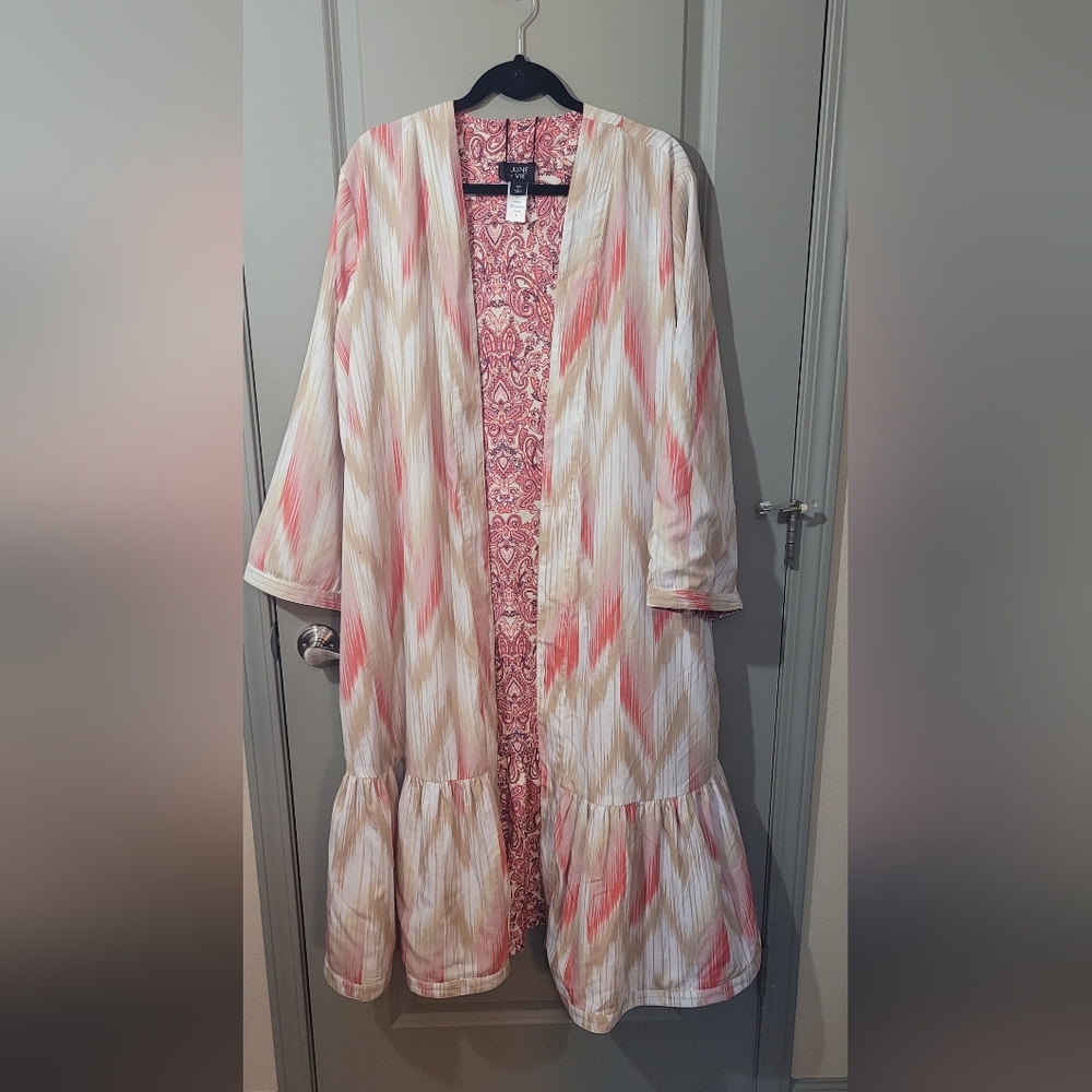 Reversible Stylish Red and Beige Patterned Cover Up